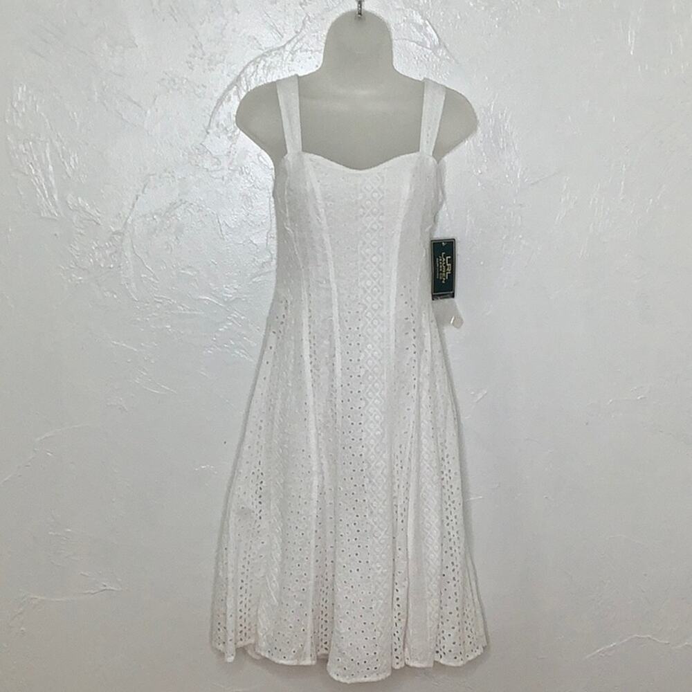 Vintage LRL Lauren Ralph Lauren white eyelet cotton fit and flare dress SZ 6 NWT